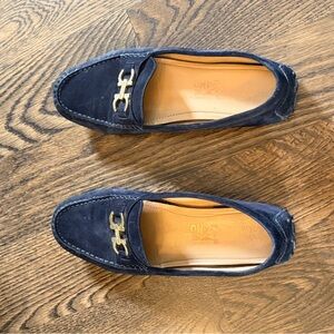 Women’s Suede Driving Loafers with Gold Bit - dark brown / black